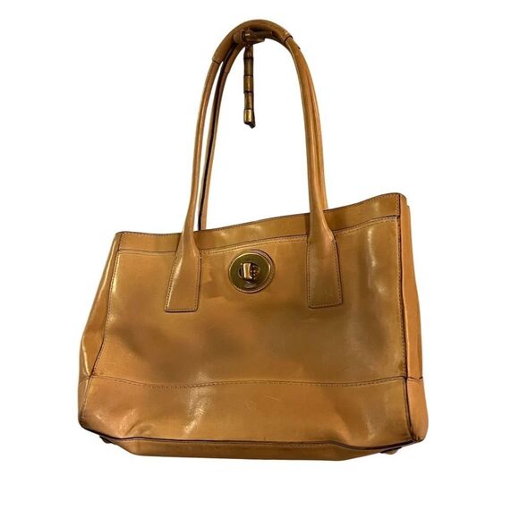 Vintage Coach Women's Camel Leather Shoulder Bag Turnlock Closure